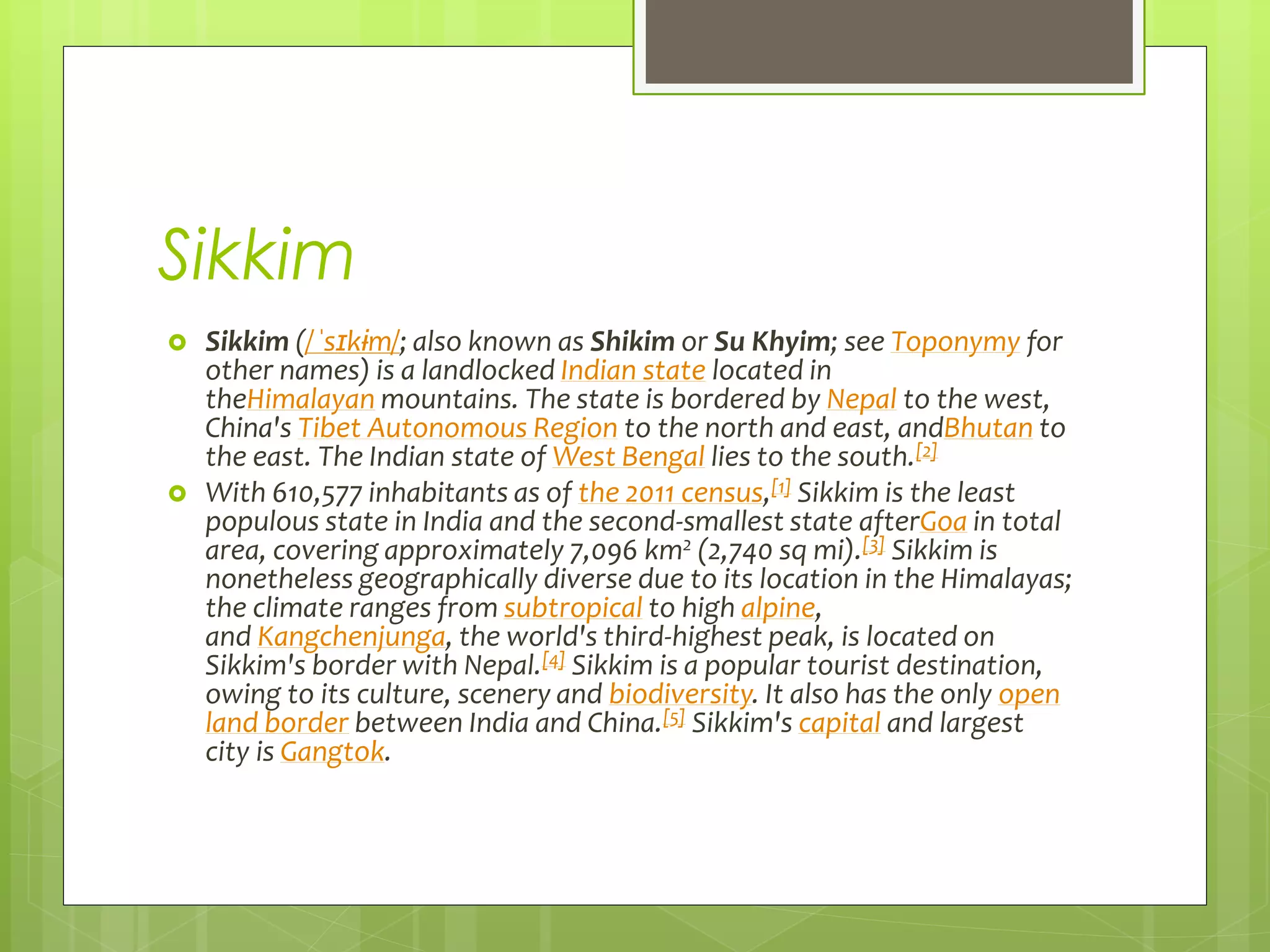 Sikkim (india) | PPTX