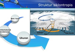Struktur siklontropis
Ukuran
embentukan &
kondensasi
Mata / topan
 