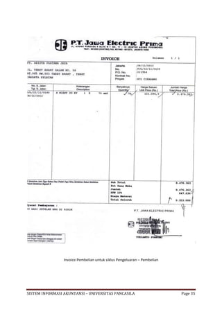 Invoice Pembelian untuk siklus Pengeluaran – Pembelian




SISTEM INFORMASI AKUNTANSI – UNIVERSITAS PANCASILA                        Page 35
 