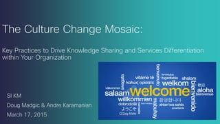 The Culture Change Mosaic:
Key Practices to Drive Knowledge Sharing and Services Differentiation
within Your Organization
SI KM
Doug Madgic & Andre Karamanian
March 17, 2015
 