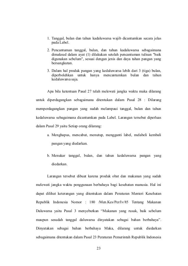 Pengaturan Tulisan Label Daluarsa Produk Obat Dan Makanan