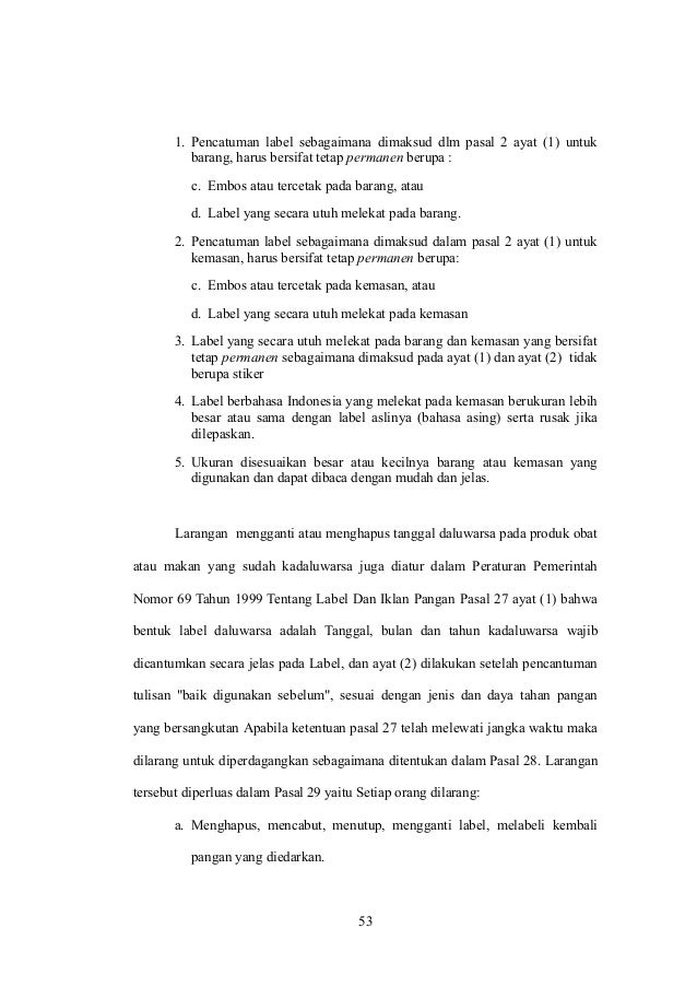 Pengaturan Tulisan Label Daluarsa Produk Obat Dan Makanan