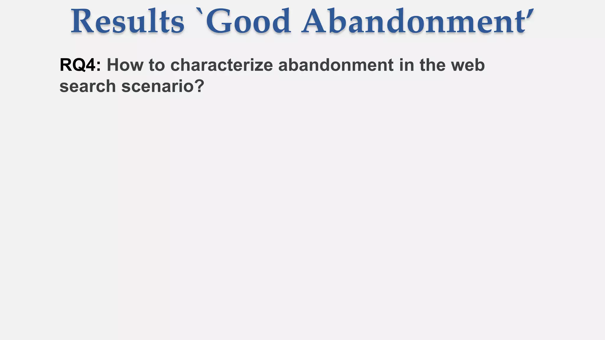 Results `Good Abandonment’
RQ4: How to characterize abandonment in the web
search scenario?
 