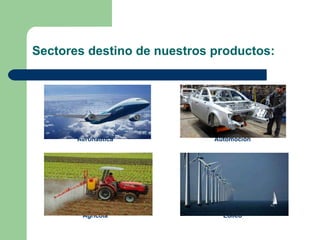 Sectores destino de nuestros productos: Aeronáutica Automoción Agrícola Eólico 