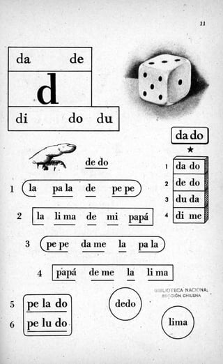 1 di do du
de do
1 (la pala de pe'pe)
I 1
2 lima de mi 'papá 1- -
5
6
3 (-pe,pe dame la pala)-
*
4 lpapá deme la
'pe la do
pe lu do.
li ma,
O'lima
. .
 