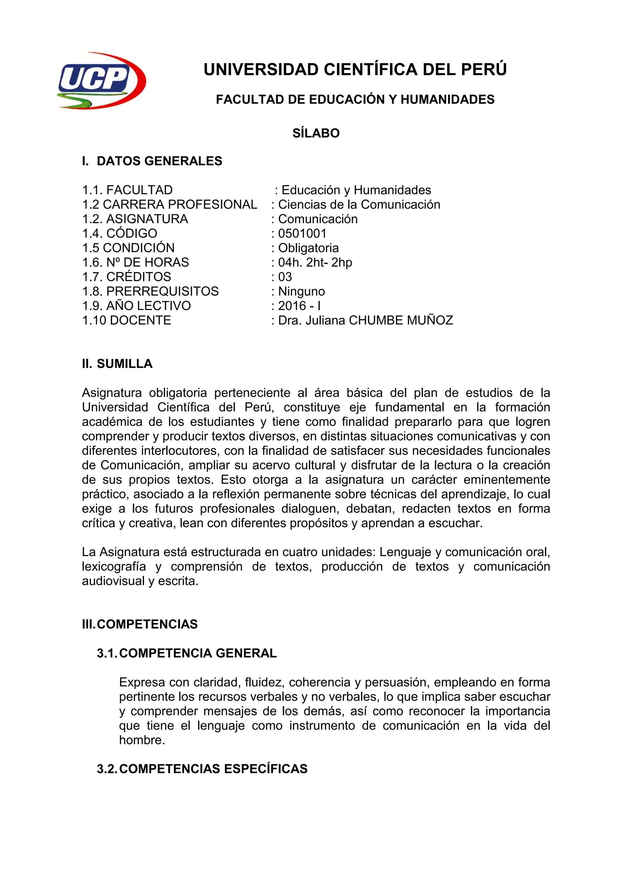 Universidad Científica del Perú, desarrollo del Silabo | PDF