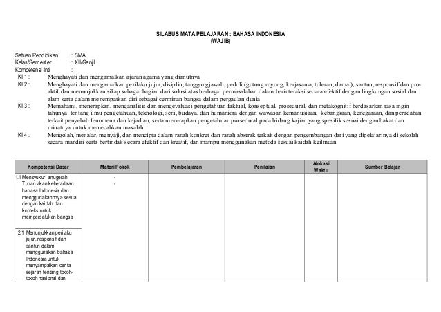 bahasa kelas indonesia k13 silabus x KERINCI 9 KD, Negeri KI SMA Silabus SMA by K13