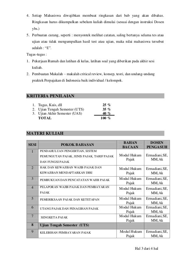 Silabus Hukum Pajak Perpajakan 1