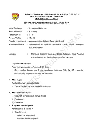 Silabus dan RPP KK(mengoperasikan aplikasi perangkat lunak) | DOCX