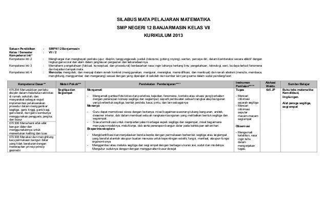 Silabus matematika smp kelas vii kurikulum 2013