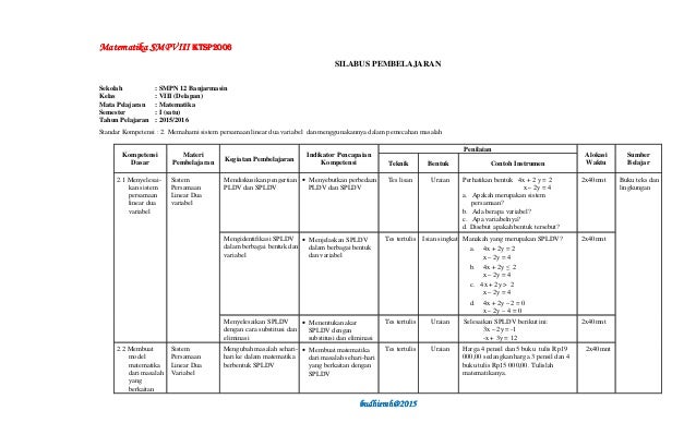 silabus matematika smp kelas viii semester 1 tahun 2015 2016 kurikul silabus matematika smp kelas viii semester 1 tahun 2015 2016 kurikul