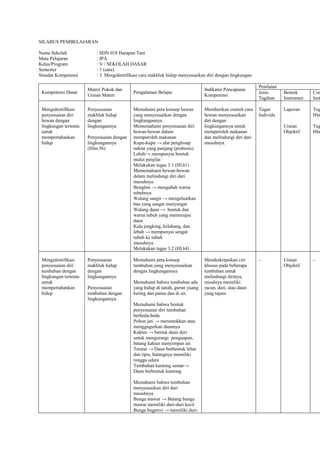 Silabus pembelajaran ipa smstr !1 kls v | PDF