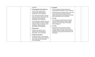 Madinah?
 Mengumpulkan data/eksplorasi
- Peserta didik mendiskusikan
substansi dan strategi dakwah
Rasullullah SAW di Madinah.
- Guru mengamati perilaku semangat
ukhuwah sebagai implementasi dari
pemahaman strategi dakwah
Rasulullah SAW di Madinah.
- Guru berkolaborasi dengan orang tua
untuk mengamati perilaku semangat
ukhuwah sebagai implementasi dari
pemahaman strategi dakwah
Rasulullah SAW di Madinah.
 Mengasosiasi
- Membuat kesimpulan materi
substansi dan strategi dakwah
Rasullullah SAW di Madinah.
 Mengkomunikasikan
- Mempresentasikan /menyampaikan
hasil diskusi tentang materi substansi
dan strategi dakwah Rasullullah
SAW di Madinah.
 Portofolio
- Membuat paparan tentang substansi dan
strategi dakwah Rasullullah SAW di Madinah;
- Membuat paparan tentang perilaku orang-orang
yang memiliki sikap semangat ukhuwah
sebagai implementasi dari pemahaman strategi
dakwah Rasulullah SAW di Madinah.
 Tes tulis
- Tes kemampuan kognitif dengan menjawab
soal-soal pilihan ganda dan uraian tentang
substansi dan strategi dakwah Rasullullah
SAW di Madinah.
 Tes lisan
- Memaparkan hasil pengamatan tentang
perilaku orang-orang yang memiliki sikap
semangat ukhuwah sebagai implementasi dari
pemahaman strategi dakwah Rasulullah SAW
di Madinah.
 