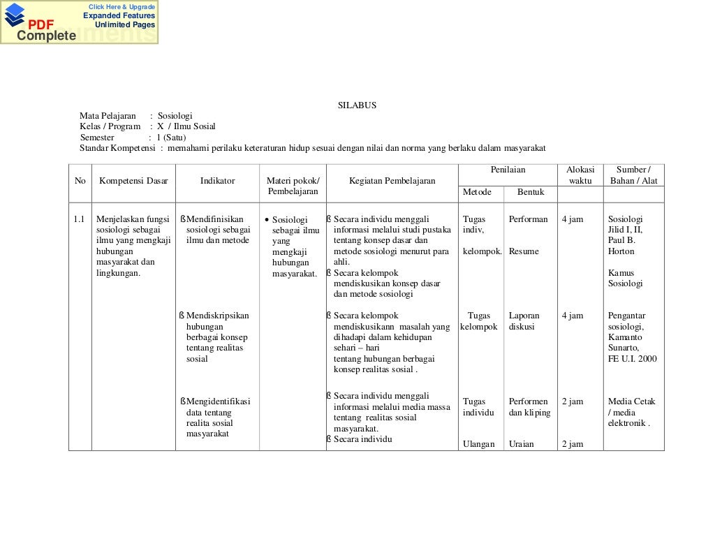 SILABUS SOSIOLOGI