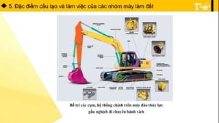 5. Ðặc điểm cấu tạo và làm việc của các nhóm máy làm đất
Bố trí các cụm, hệ thống chính trên máy đào thủy lực
gầu nghịch di chuyển bánh xích
 