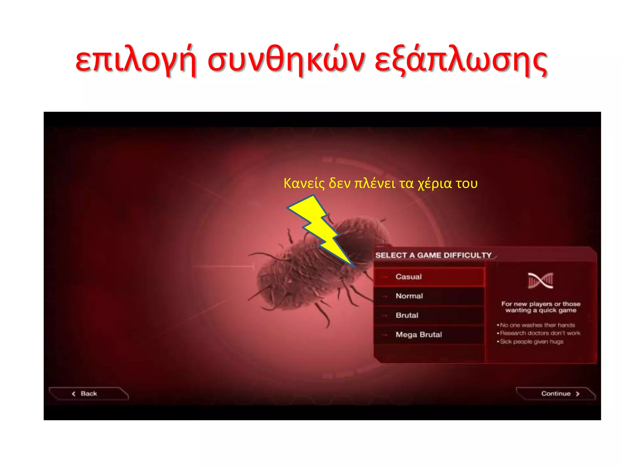 επιλογή συνθηκών εξάπλωσης
Κανείς δεν πλένει τα χέρια του
 