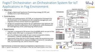 FogIoT Orchestrator: an Orchestration System for IoT
Applications in Fog Environment
F. Desprez - SILECS - Frederic.Despre...