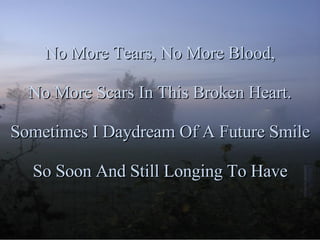 No More Tears, No More Blood, No More Scars In This Broken Heart. Sometimes I Daydream Of A Future Smile So Soon And Still Longing To Have 