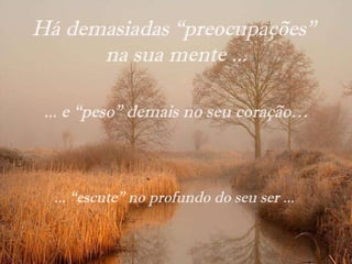 Há demasiadas “preocupações”  na sua mente ... ... e “peso” demais no seu coração… ... “escute” no profundo do seu ser ...  