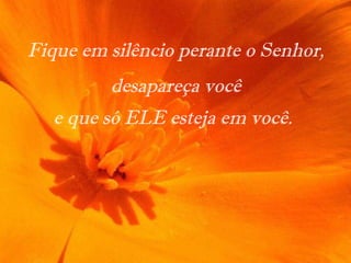 Fique em silêncio perante o Senhor, desapareça você e que só ELE esteja em você.   
