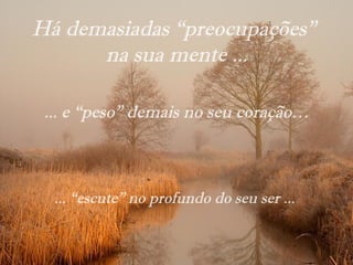 Há demasiadas “preocupações”
na sua mente ...
... e “peso” demais no seu coração…
... “escute” no profundo do seu ser ...
 
