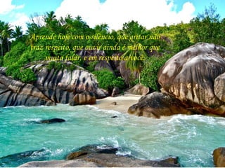 Aprende hoje com o silêncio, que gritar não
traz respeito, que ouvir ainda é melhor que
muito falar, e em respeito a você.
 