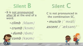 Silent B
/klaım/
/krʌm/
/dʌm/
/kəʊm/
 