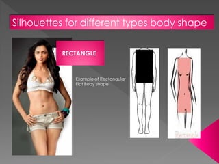 Silhouettes for different types body shape
RECTANGLE
Example of Rectangular
Flat Body shape
 