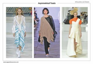 Asymmetrical Treats
Silhouettes and Details
www.apparelresources.com
 