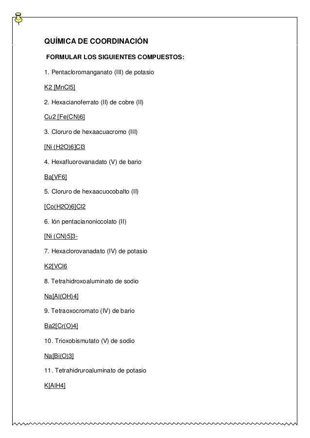 ejercicos de nomenclatura de cordinacion