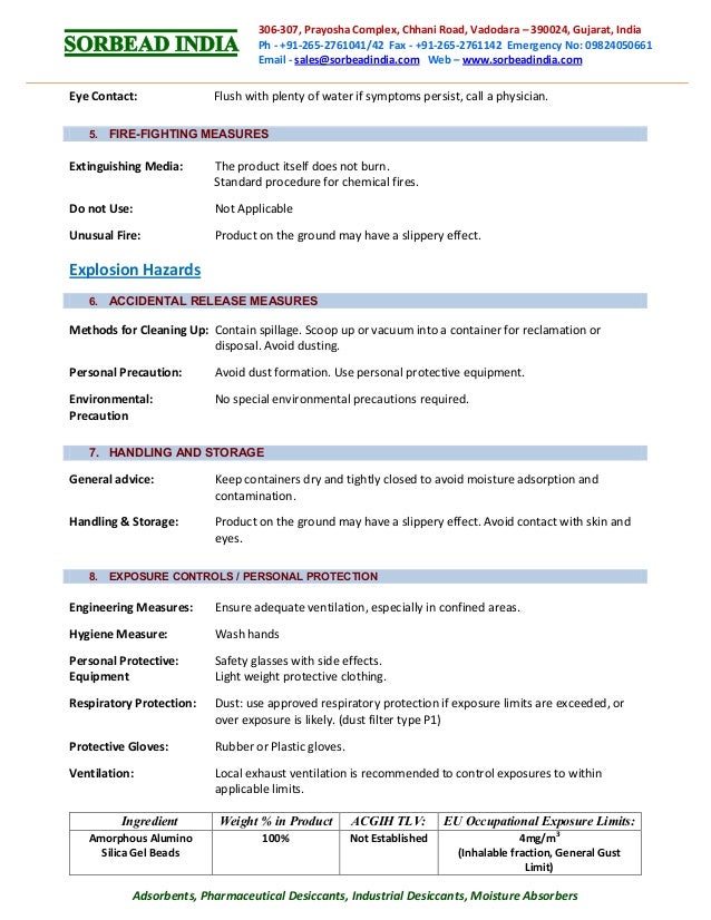 Silica Gel Blue MSDS