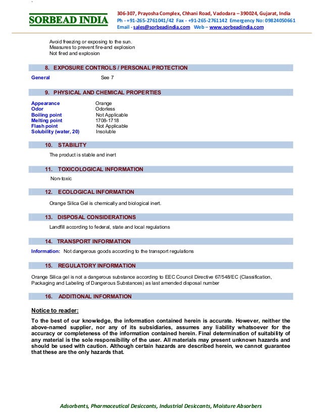 Silica Gel Orange MSDS