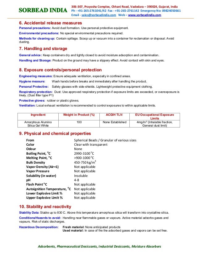 Silica Gel White MSDS