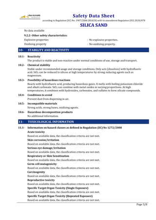 Sio2 Sds Sheet Safety Data Sheet (SDS) – Quartz Sand & Silica Materials | Lina Kuvars ...