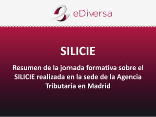 SILICIE
Resumen de la jornada formativa sobre el
SILICIE realizada en la sede de la Agencia
Tributaria en Madrid
 