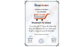Wondersoft was awarded Certificate of Excellence - Silicon Review Magazine 2016