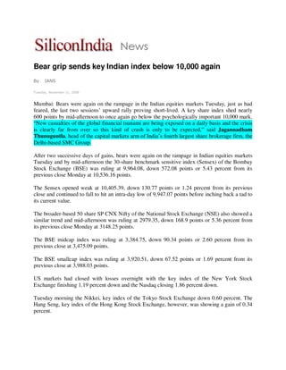 Silicon India Nov 11, 2008 Bear Grip Sends Key Indian Index Below 10000