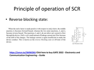 Principle of operation of SCR
• Reverse blocking state:
https://amzn.to/3kRW2KU Click here to buy GATE 2022 - Electronics and
Communication Engineering – Guide
 