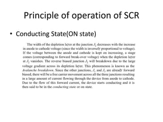 Principle of operation of SCR
• Conducting State(ON state)
 