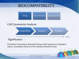 BIOCOMPATIBILITY
Allergy Toxic Reactions Hypersensitivity
Cell Cytotoxicity Analysis:
Polysulfides Silicones Polyether
+++...