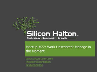 www.siliconhalton.com
linkedin/siliconhalton
@siliconhalton
Meetup #77: Work Unscripted: Manage in
the Moment
 