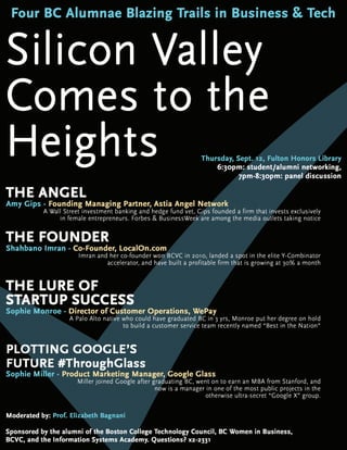 Silicon Valley Comes to the Heights - Boston College - 9/12/13 - Four BC Alumnae Blazing Trails in Business & Tech