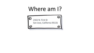 Where	am	I?
2161	N.	First	St
San	Jose,	California	95131
 