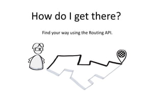 How do	I	get there?
Find	your way using the Routing	API.
 