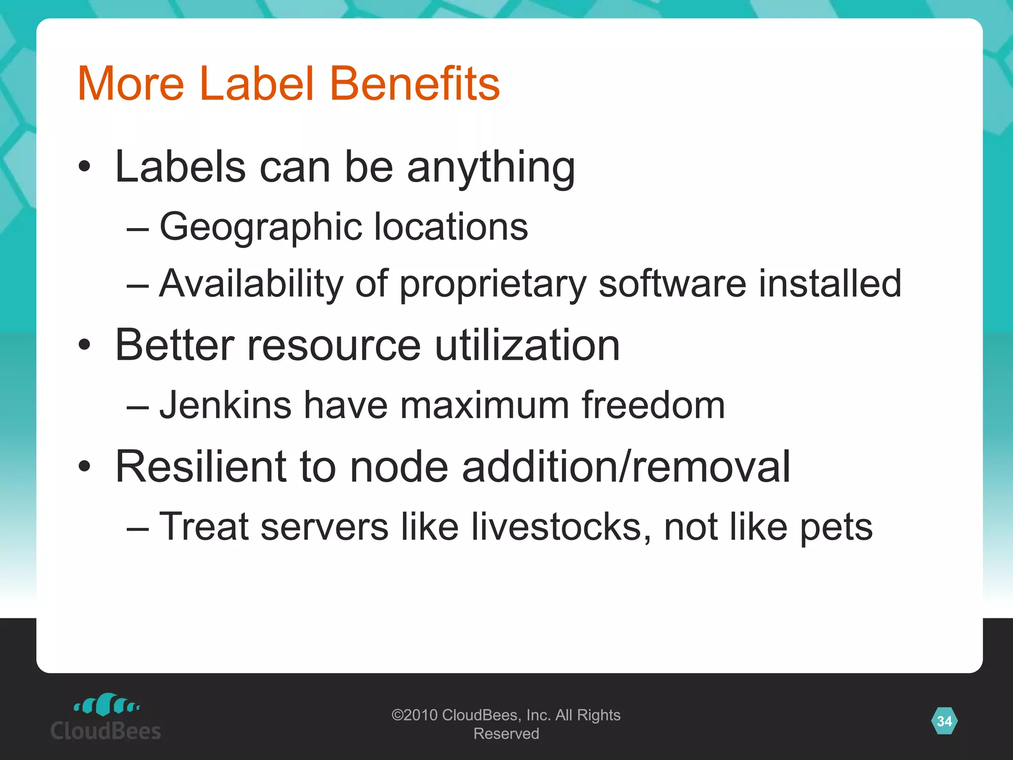 LabelsName: alphaLabel: windows 32bitName: bravoLabel: linux 32bitThis job needs to run on “linux”Name: bravoLabel: linux 64bit