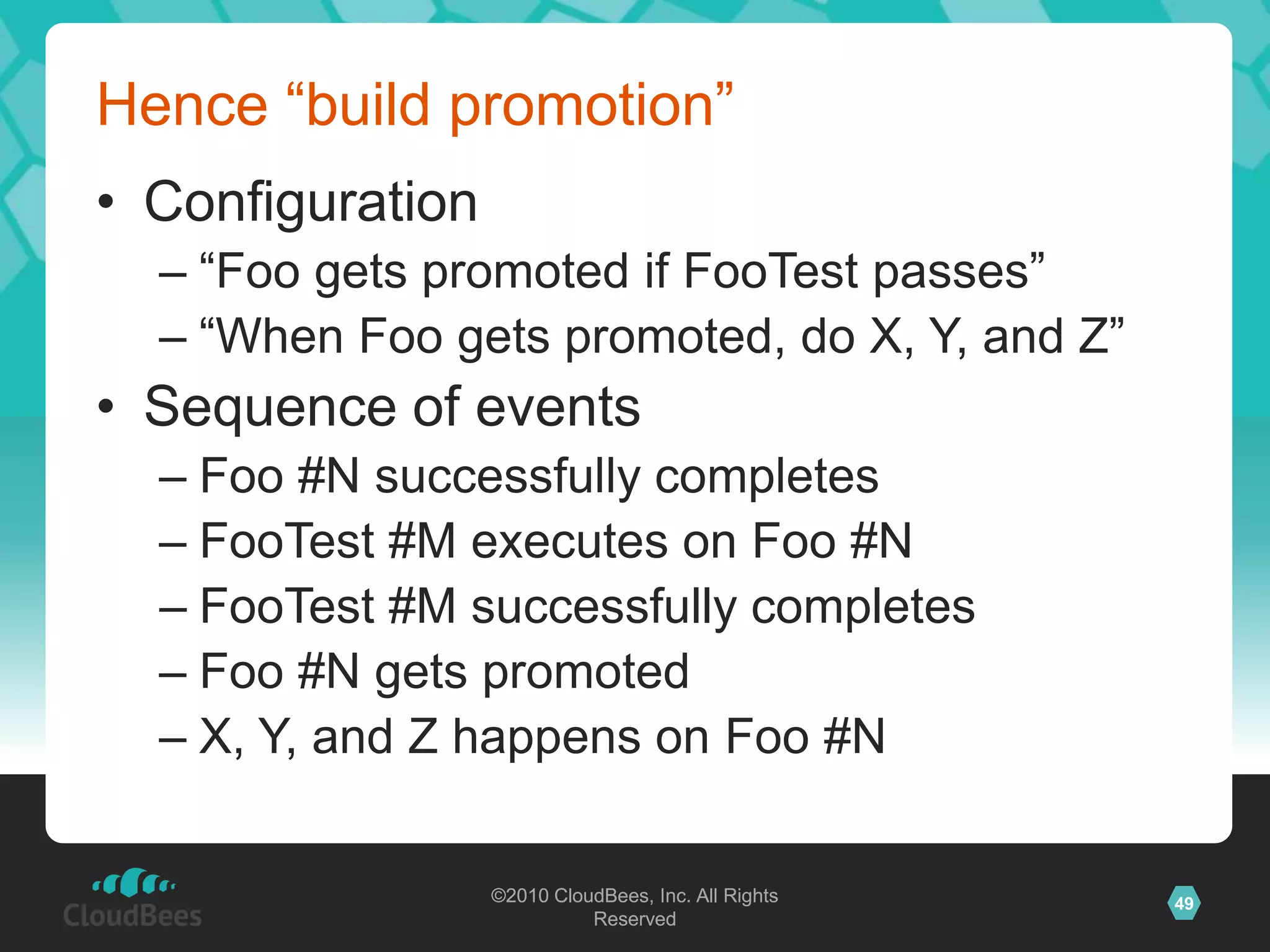 Progressive ExposureAKA Build pipelineOnce built, bits go through progressively more expensive “certification”Think of tests, deployment to QA, staging, etc.Some builds fail in the middle, others go through