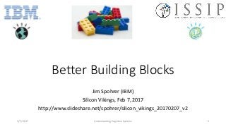 Better Building Blocks
Jim Spohrer (IBM)
Silicon Vikings, Feb 7, 2017
http://www.slideshare.net/spohrer/silicon_vikings_20170207_v2
3/7/2017 Understanding Cognitive Systems 1
 