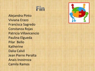 Alejandra Pinto Viviana Erazo Francisca Sagredo Constanza Rojas Patricia Villavicencio Paulina Elgueda Pilar Bello Katherine Dalia Calvil Jean Pierre Peralta Anaís Inostroza Camila Ramos