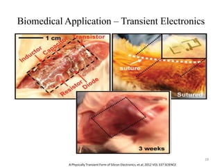 Biomedical Application – Transient Electronics
A Physically Transient Form of Silicon Electronics, et.al, 2012 VOL 337 SCIENCE
28
 