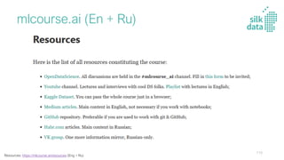 mlcourse.ai (En + Ru)
Resources: https://mlcourse.ai/resources (Eng + Ru)
110
 